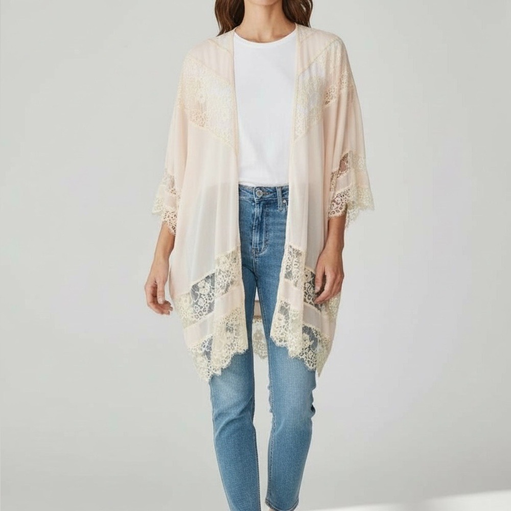 Lush Kimono Cardigan Women S/M Blush Pink Cream